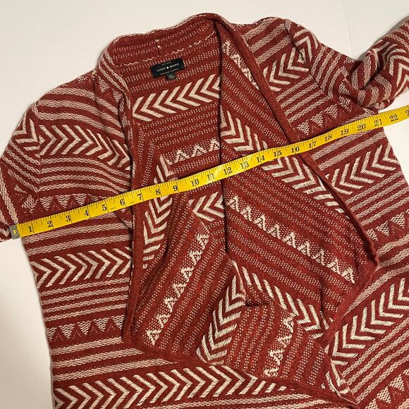 Lucky Brand Aztec Open Cardigan Womens Medium Rust Draped Sweater Topper Casual - Picture 7 of 8